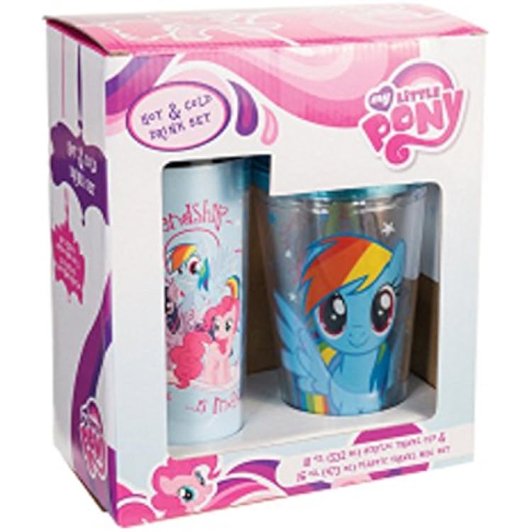 Vandor 42188 My Little Pony 16 oz Plastic Travel Mug and 18 oz Acrylic Travel Cup with Lid and Straw Set, Multicolor