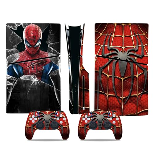 Decal Skin for PS5 Slim Console and Controllers Disk Edition, PS5 Console Accessories, Vinyl Skin Stickers for PlayStation 5 Slim - Red and Blue