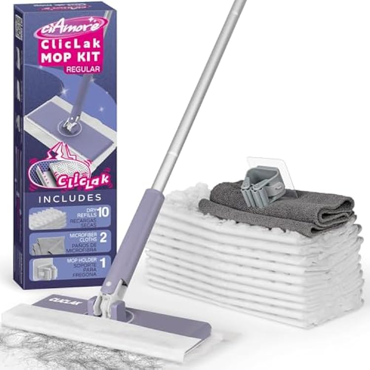 Disposable Sweeper Dust Mop, No-Touch Attach & Remove Cloth Instantly, Compatible with Swiffer Pads, Clamp Clip Mop for Kitchen House, Dorm, Classroom Wood Hardwood Floor Wall Cleaning50