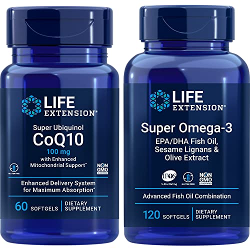 Life Extension Super Ubiquinol Coq10, 100 Mg, 60 Softgels | Super Omega-3 Epadha Fish Oil, 120 Softgels | Heart & Brain Health Supplements, Inflammation Management, Anti-Aging Support.