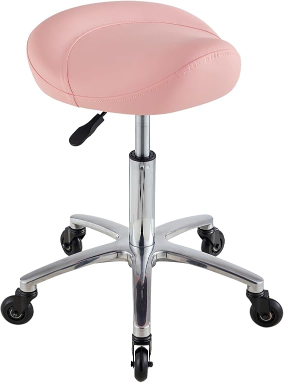 Saddle Stool with Wheels, Ultra-Quiet Rolling Salon Stool Chair | Easily Rolling, Comfortable Thick Saddle Seat, Adjustable Height, Solid Aluminum, Mutiple Uses for Commercial, Office, Home