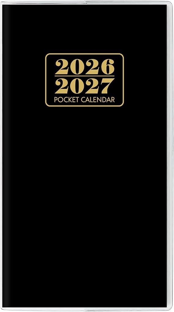 Pocket Calendar 2026-2027, Monthly Purse Planner (6.7" x 3.7") Runs from January 2026 to December 2027, Solid Black Pocket Calendar with PVC Cover for Planning, Organizing, and Office Use