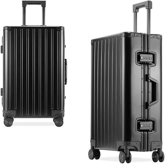 OETJE All Aluminum Luggage Zipperless Hard Shell Suitcase with TSA Lock with Silent 360 Spinner Wheels Alloy Metal Suitcase (Black, 26inches)