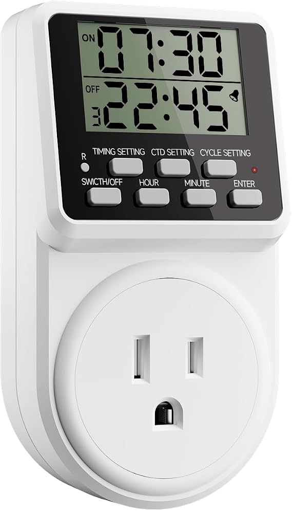 Techbee Digital Infinite Repeat Cycle Intermittent Timer Plug for Electrical Outlet, 24 Hour Programmable Indoor Timed Power Switch with Countdown Delay On and Off (120V, 15A), 1 pack
