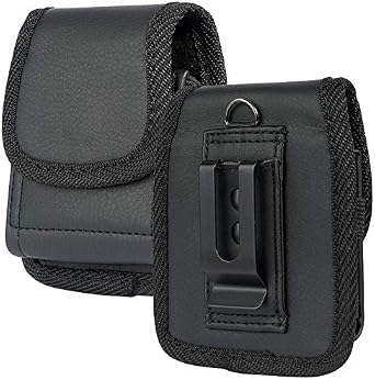 Case for Galaxy Z Flip 6 Phone, Nakedcellphone Black Vegan Leather Vertical Pouch [with Belt Loop, Metal Clip, Magnetic Closure] for Samsung Z Flip 5, Z Flip4, Z Flip3 (2024/2023/2022/2021/2020)