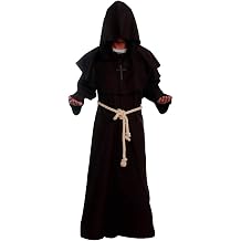 Medieval Priest Monk Robe Hooded Cloak Wizard Sorcerer Cape (Large,Coffee Robe)