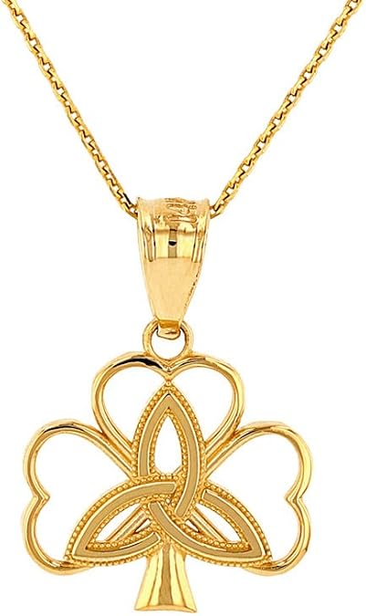 Dainty 14k Yellow Gold Celtic Triquetra Trinity Knot Shamrock Clover Necklace