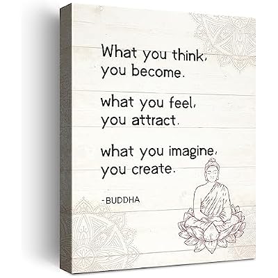 Buddha Wall Art Decor,What You Think You Become Buddhist Quote Canvas Poster Print for Buddhist Home Bedroom Office Wall Decor W671