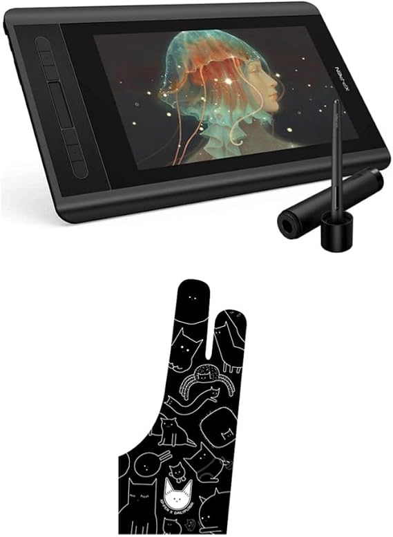 XP-PEN Artist12 11.6 Inch FHD Drawing Monitor Pen Display & XPPen Digital Drawing Glove - Two-Finger Artist Glove with Cute Cat Print