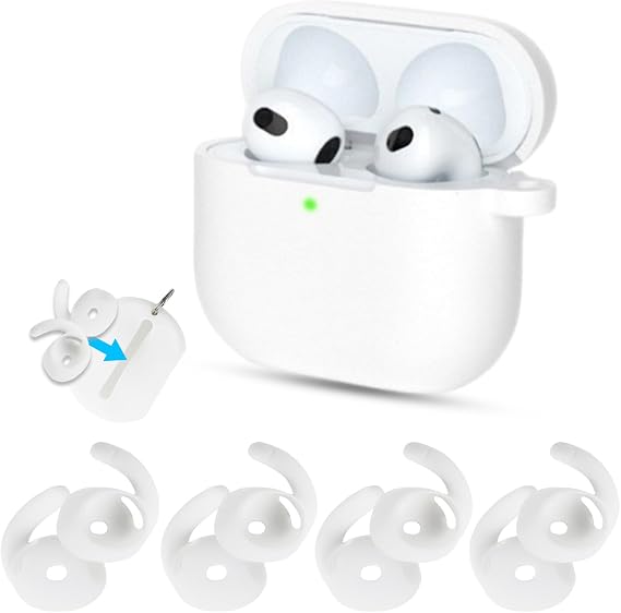 Aiivioll Case Cover & Ear Hooks for AirPods 4 (2024), 4 Pairs Anti-Slip Ear Covers [Added Storage Pouch] & Silicone Earbuds Case Cover Compatible with AirPods 4th Generation (White)