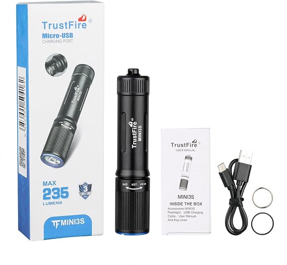 TrustFire MINI3S 235 Lumens Mini Flashlight Keychain, 2 Modes Bright Small Handheld Pocket Flashlights IPX8 Waterproof EDC Flashlight USB Rechargeable Flashlight for Camping Hiking Dog Walking etc
