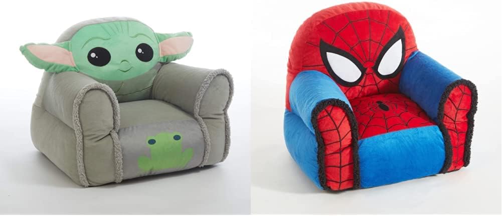 Idea Nuova Figural Mink Bean Bag Chairs for Toddlers and Kids - Star Wars Grogu and Marvel Spiderman