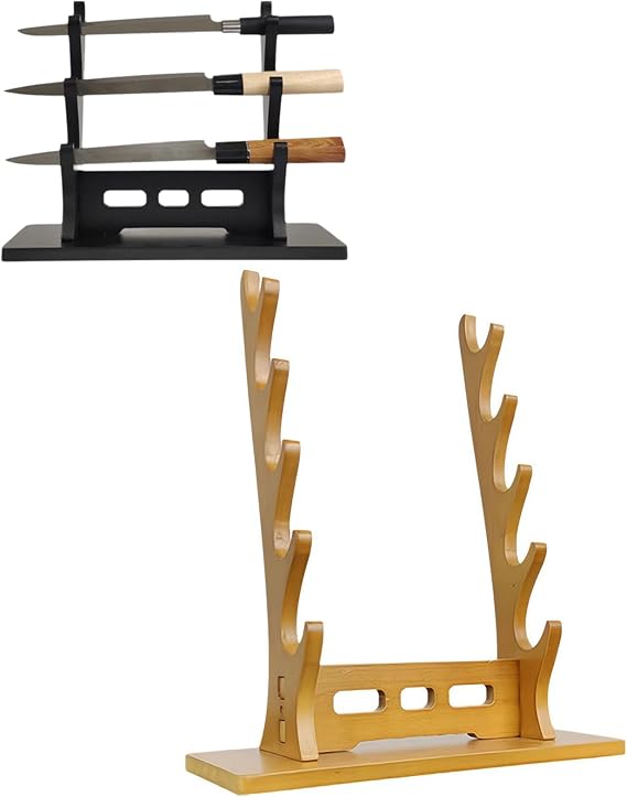 Wood Flute Stand,Flute Sword Display Stand Wooden Desktop Holder,Scabbard Display Holder,Collection Display Rack,5-Tier Stand For Collecting Flutes And Scabbards,Durable Wood Holder (Light brown)