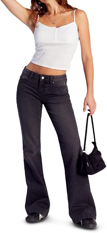 PacSun Women's Jade Low Rise Button Pocket Bootcut Jeans Faded Black