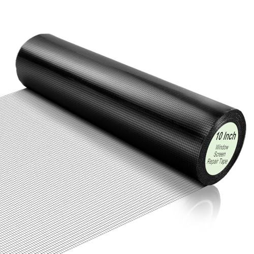 Extra Wide 10 inch x 20 ft Window Screen Tape Mesh Repair Strong Adhesive Waterproof Fiberglass Screen Repair Kit Patch for Window Door Tears HolesBlack