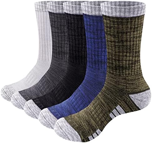 YUEDGE Mens Socks Moisture Wicking Anti-Odor Work Socks Hiking Casual Athletic Cushioned Crew Socks For Men