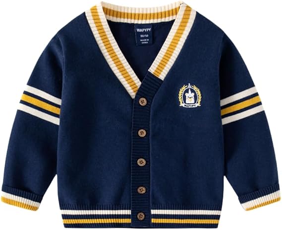Toddler Boys Girl Baby Long Sleeve Cardigans V Neck Button Striped Knit Sweater Color Block Warm Uniform Coat Jacket