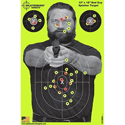 Splatterburst Targets - 12 x18 inch - Bad Guy Splatter Target - Easily See Your Shots Burst Bright Fluorescent Yellow Upon Impact - Made in The USA