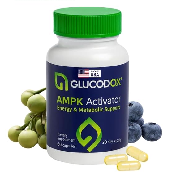 GlucodOX AMPK Activator Supplement Vegan Metabolic & Energy Support 60 Caps | Supports AMPK activity, cellular energy, and healthy metabolism with a vegan guggulsterone formula 60 capsules, 30-day supply
