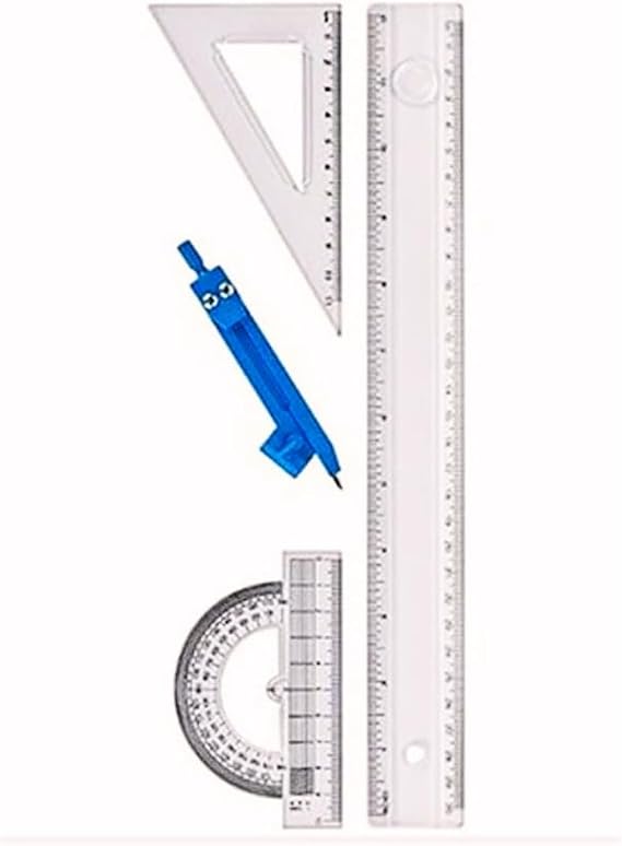 Jouis Cetvel Seti Çizim Takımı 30 Cm Cetvel Pergel Gönye İletki Şeffaf Çizim Takımı Pergelli Çizim Seti 4 Parça