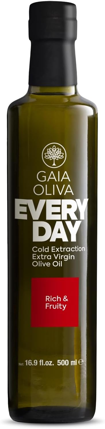 Gaia Oliva Cold Pressed Natural Extra Virgin Olive Oil, Trilye Olive, Premium Everyday, 500ml, Dark Glass Bottle