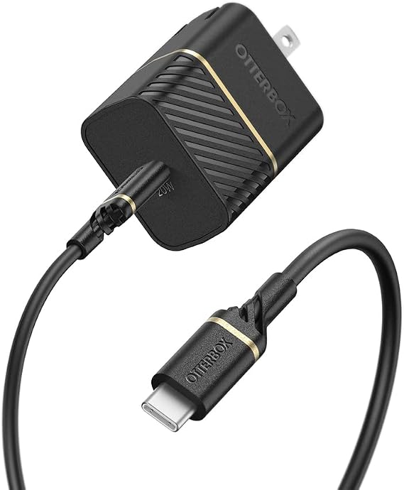OtterBox Wall Charger USB-C, 20W + OtterBox USB C-C 1M Cable- BLACK SHIMMER