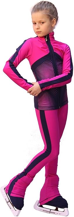 Figure Skating Outfit - Jump (Fuchsia with Gray-Blue stripes)