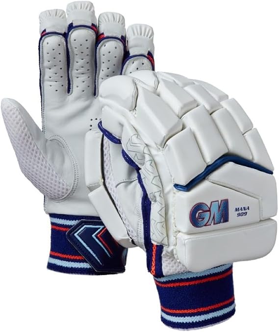 Gunn & Moore GM Cricket Batting Gloves | Mana 909 | Engineered Offset Finger Splits | Calf Leather Palm | Youth & Adult Sizes Right or Left Handed | 1 Pair