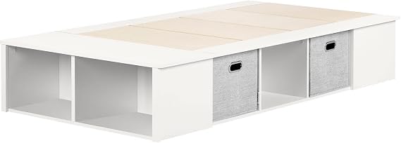 South Shore Flexible Platform Bed with baskets Pure White, Contemporary