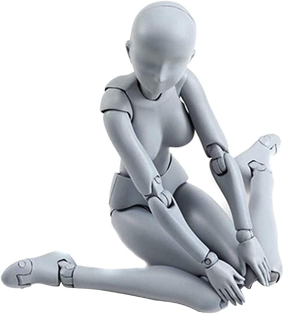 Action Figures Body Kun DX & Body-Chan DX PVC Figure Model Drawing SHF Collector with Box, Drawing Mannequin Figure Models for Artists (Grey Female)