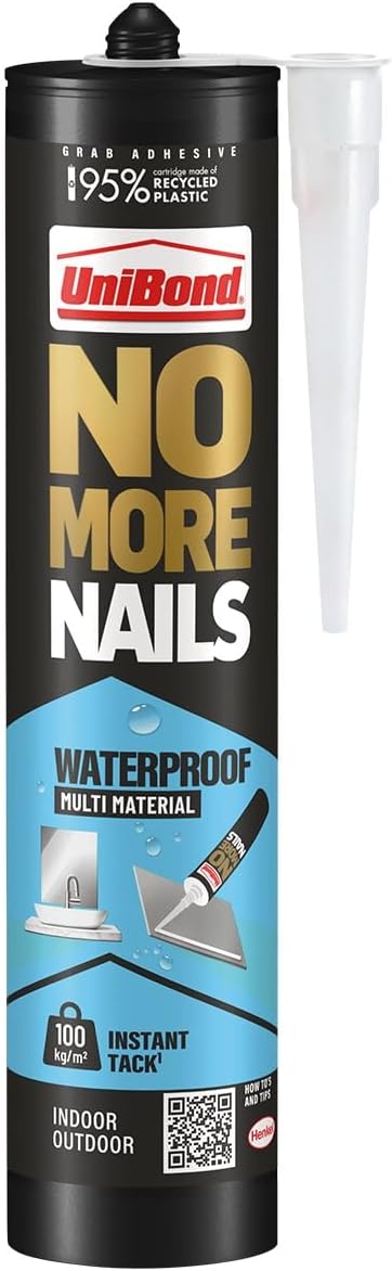 UniBond No More Nails Waterproof, Heavy-Duty Mounting Adhesive, Strong Glue for Mirrors, Wood, Ceramic, Metal etc., No Nails Instant Grab Adhesive Indoor & Outdoor, 1 x 450g Cartridge