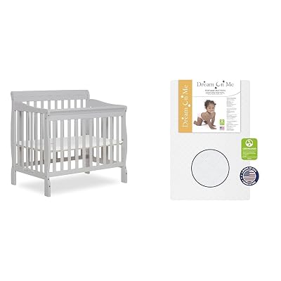 Dream On Me Aden 4-in-1 Convertible Mini Crib in Grey, Greenguard Gold Certified & Sunset 3” Extra Firm Fiber Crib Mattress, Greenguard Gold Certified, Waterproof Vinyl Cover, Baby Mattresses