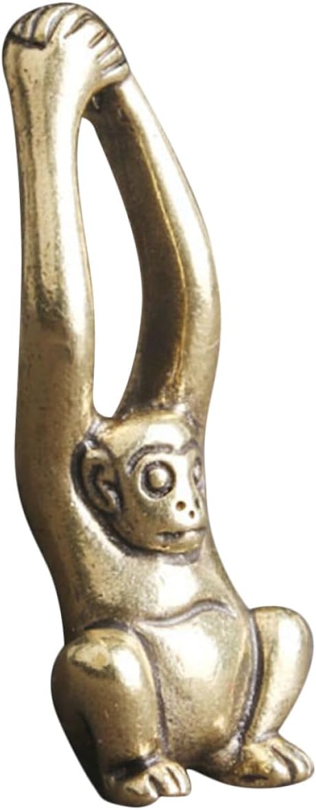 Vintage Brass Gibbon Statue Miniature Long-arm Monkey Figurine Retro Desktop Decor Collectible for Home Office Table Accent