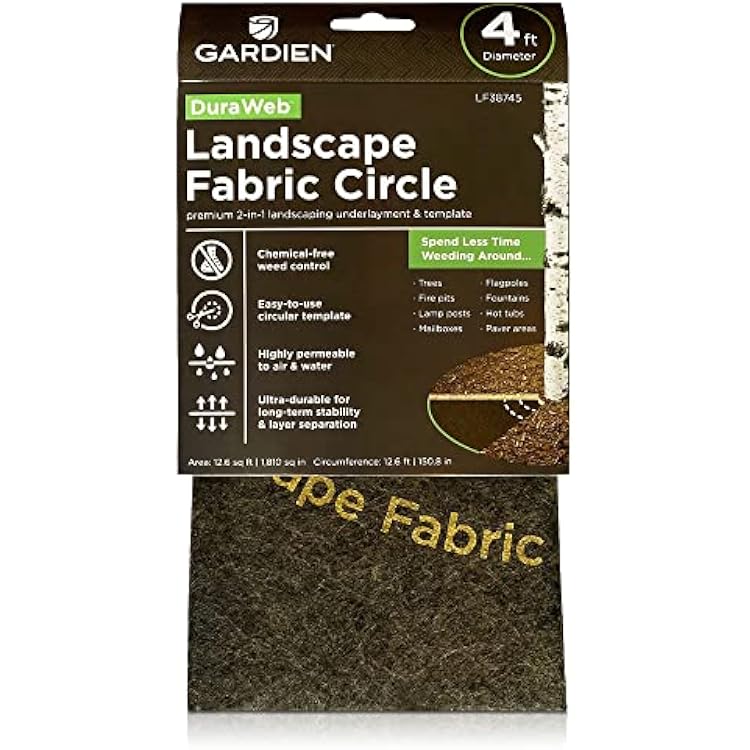 DuraWeb 4ft Landscape Fabric Circle, Weed Barrier Preventer for Tree, Ground Cover Ring, Landscaping Edging, Heavy-Duty, Black 70 GSM