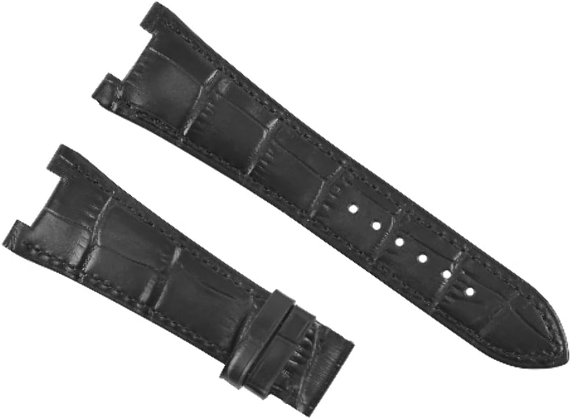 Ewatchparts 25X18MM LEATHER WATCH BAND STRAP COMPATIBLE WITH PATEK PHILLIPE NAUTILUS 57115712G BLACK