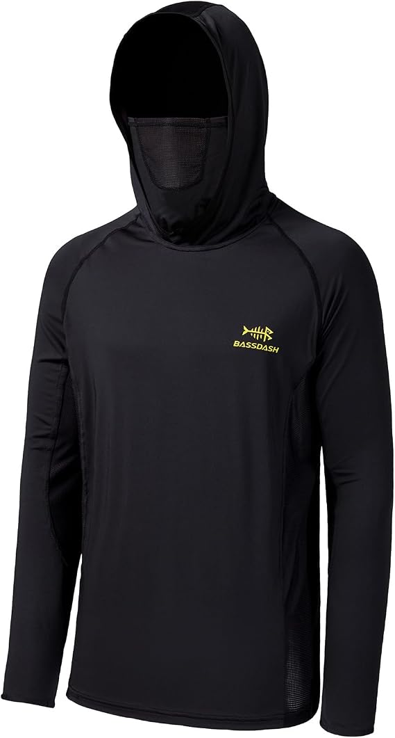 BASSDASH UPF 50+ Mens Long Sleeve Fishing Shirt with Mask UV Neck Gaiter Hoodie
