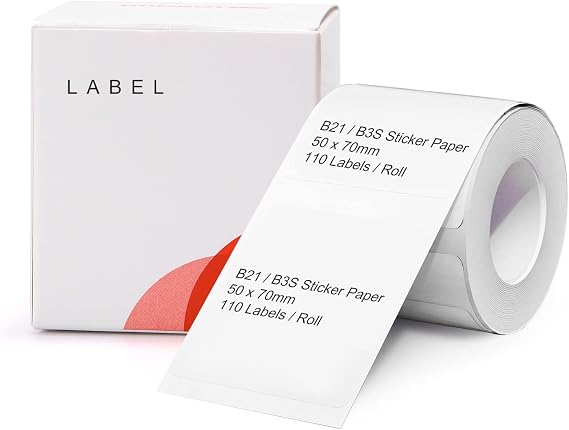 NIIMBOT B21/B3S etiket bandı, 50 x 70 mm, su geçirmez, etiketleme için yedek, kendinden yapışkanlı, 1 rulo 110 adet (beyaz)
