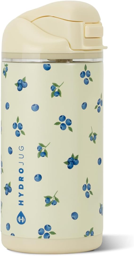 HydroJug Ease2o 14oz Kids Insulated Stainless Steel Water Bottle, Dual Straw & Chug Lid, Leak-Resistant Locking Lid, Vented Cap, Cup Holder Friendly, BPA-Free Freshly Pick'd