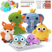 Allaugh Crochet Kit for Beginners Kids: 6pcs Cute Animal Crochet Set Knitting Gift for 8-12 Year Old - Easy to Learn with Step-by-Step Video Tutorials Hook Yarn for Crocheting - DIY Birthday Presents