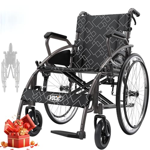 VOCIC U31 Lightweight Folding Wheelchair for Adults Self-Propelled Wheelchair with 23.6 Tires, Flip-Back Armrests Double-Brake Safety Design, 300 lbs Capacity