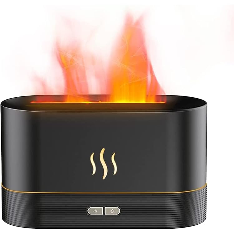 Flame Humidifier Essential Oil Aroma Diffuser - Portable-Noiseless Aroma Diffuser for Home,Office or Yoga Essential Oil Diffuser with No-Water Auto-Off ProtectionBlack