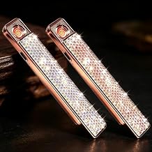 2 Pack Pink Diamond Shape Electric Lighter Windproof Flameless Bling, Pull-Out Ignition with Thickened Tungsten, Type-C Rechargeable,Gift for Women & Girls