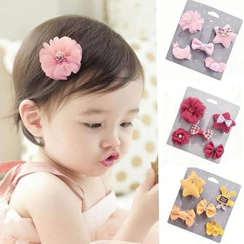 15pcs Handmade No Damage Baby Hair Clips Set-Cute FlowerStarBow Hair Accessories Hairpin for Toddlers,Kids,Infants,and Girls,Soft Fabric Hair Barrettes with Non-Slip Clamps,2-8 Years