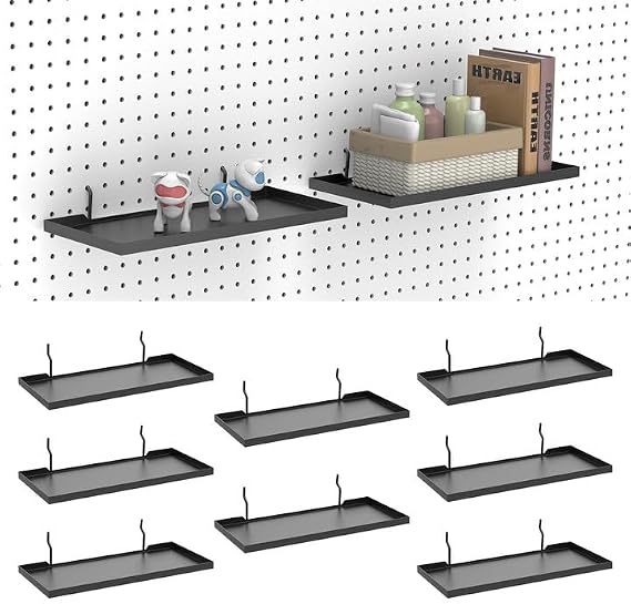 13X6 Inch Pegboard Shelves Set of 10, Metal Peg Board Shelves Accessories, Flat Display Shelves for Pegboard, Metal Retail Display for Storage and Organization, Black