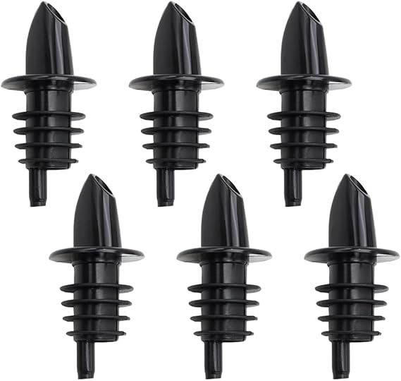 6 Pieces Plastic Bottle Pourer,Free Flow Pourers, Plastic Bottle Spout for Mixed Drinks,or Snowcone Syrup,Easy Pourer Dispense - Easy Install, Durable, Professional Bar Tool,Black, 6-Pack
