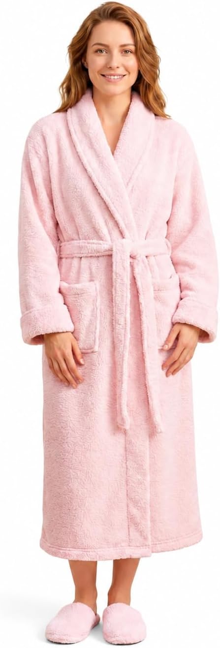Plush Microfiber Fleece Robe | Super Soft & Warm | Lightweight | Full Length