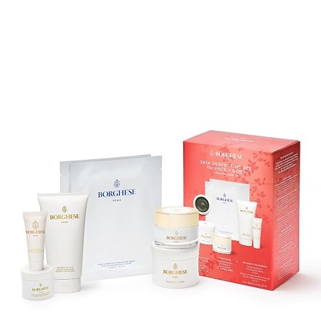 Borghese 7-Piece Skin Perfecting Gift Set - Includes Mud Mask, AHA BHA Overnight Mask, Night Face Cream, Hand Sheet Masks, Shower Gel, Body Cream