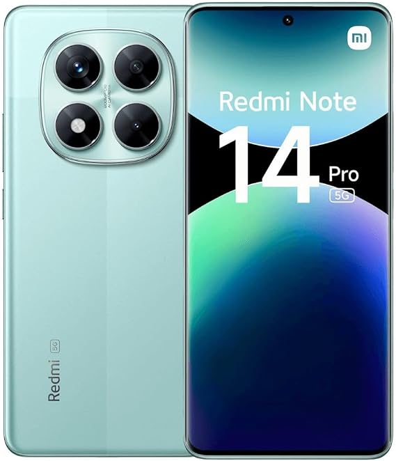 XIAOMI Redmi Note 14 Pro 5G - 8+256GB Smartphone, 6.67" AMOLED FHD+ 120Hz Display, MediaTek Dimensity 7300-Ultra, 200MP Camera, 5110mAh, Charger Not Included, Green (ES Version)