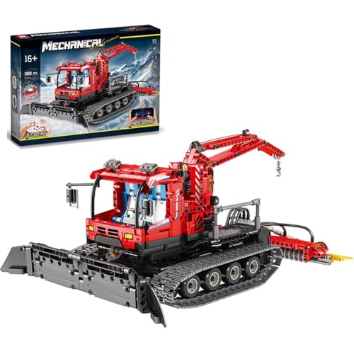 Technic Pisten Bully Snow Groomer Building Set, 1100 Pieces 2.4GAPP RC Snowplow Truck Building Block Set, 4CH MOC Construction Vehicle Model Building Kit with Motor, Compatible with Lego Technik