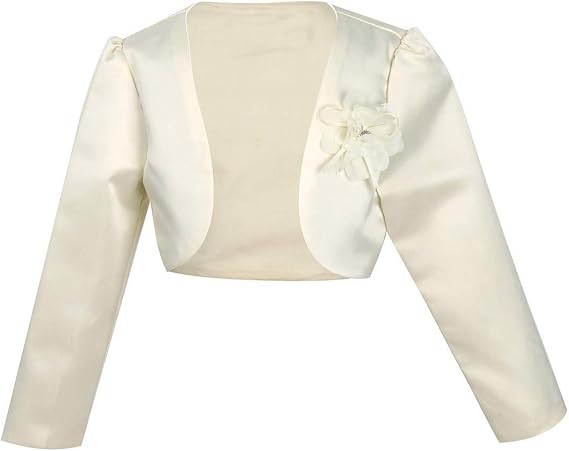 Kids Baby Girls Long Sleeves Satin Bolero Shrug Short Cardigan Wedding Bridesmaid Folwer Girl Dress Cover up